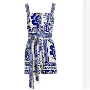 Farm Rio Blue Pineapple Garden Sleeveless Romper